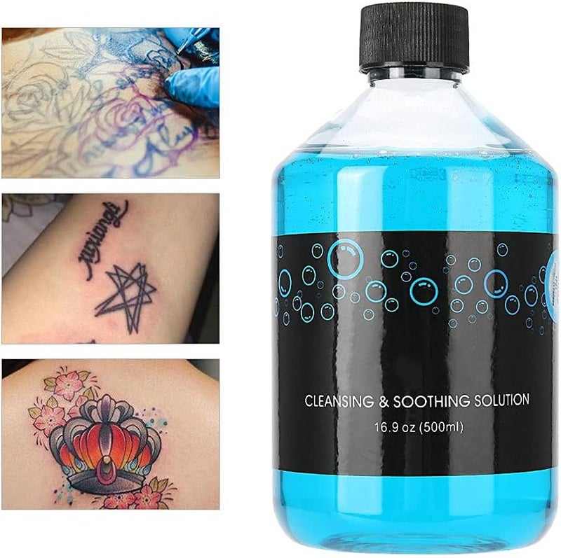 woobles 500 ml Blue Tattoo Cleansing Soothing Solution Clean Skin Relief Tattoo Supply Clean Ink Tattoo Cleaning Solution Painting Tattoo Green Algae Soap - Image 1